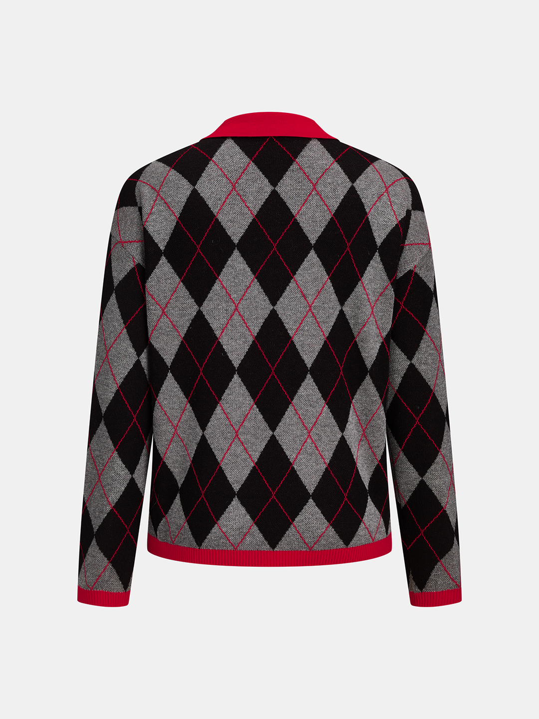 Contrast Polo Collar Argyle Wool Blend Sweater