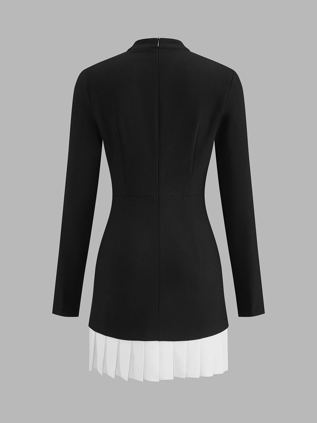 Contrast Pleated Hem Long‑Sleeve Fitted Dress