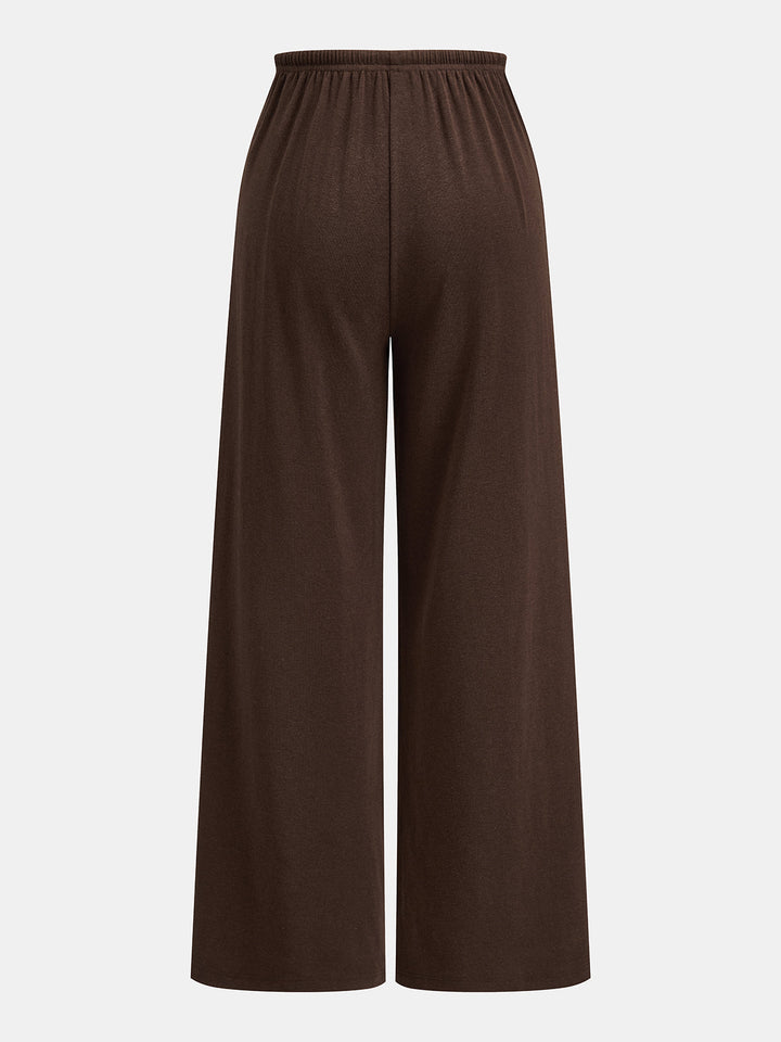Lace Trim V-Neck Top & Drawstring Pants Set - women's two-piece trouser set, neckline detail