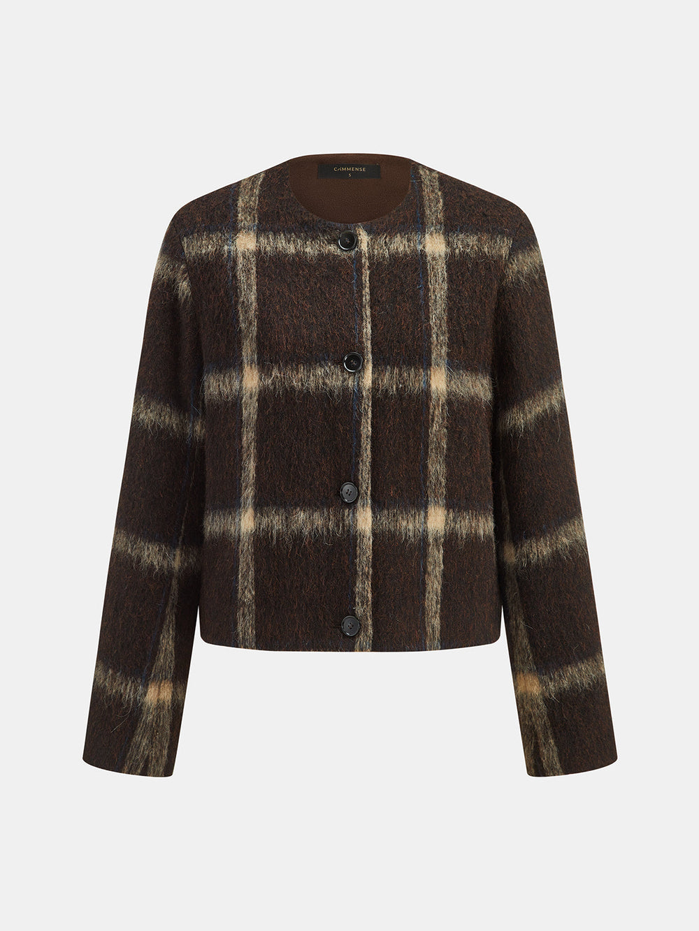 Plaid High Wool Blend Crop Jacket — women's wool coats, back view