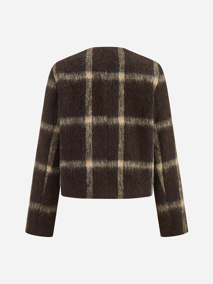 Plaid High Wool Blend Crop Jacket