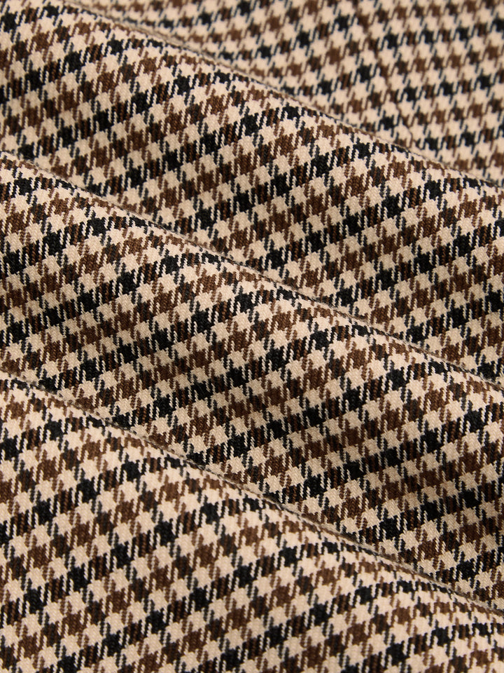 Faux Suede Collar Houndstooth Belted Blazer