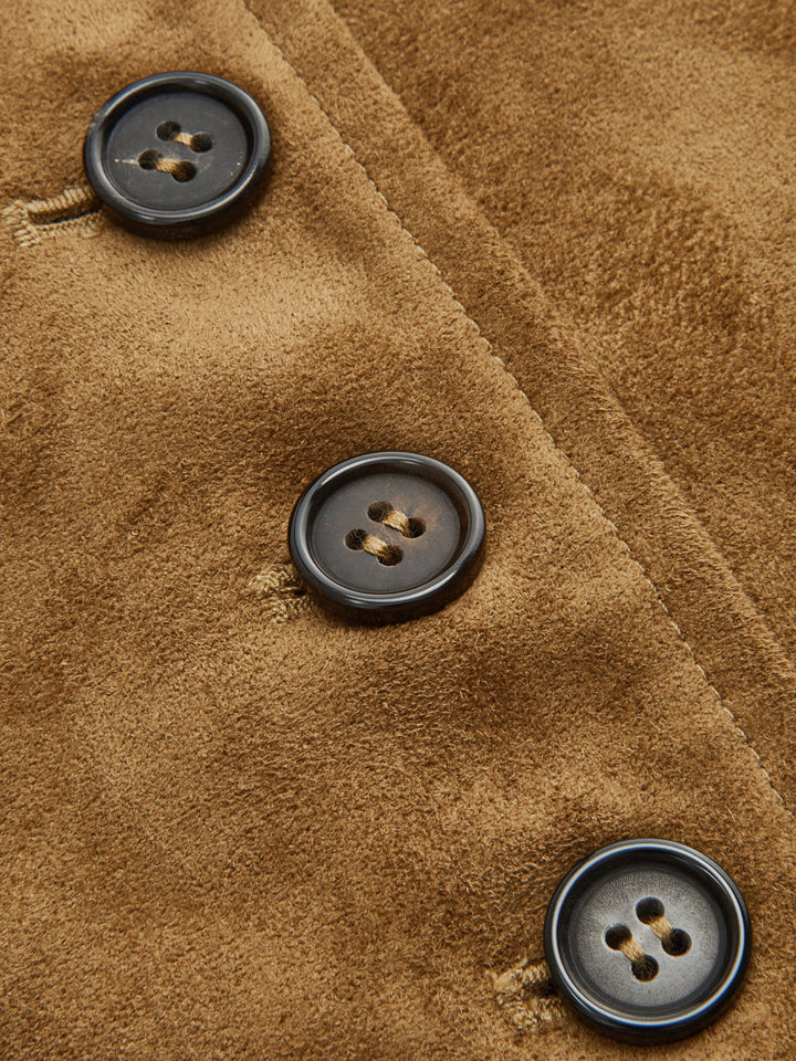 Faux Suede Button Front Collared Jacket