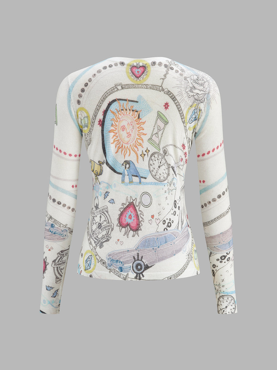 Wool Blend Celestial Print Knit Top - women's knit top, full-length styled look