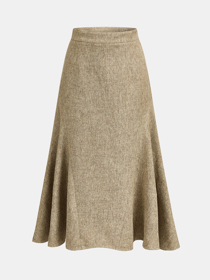 Tweed Mid Waist Flared Midi Skirt