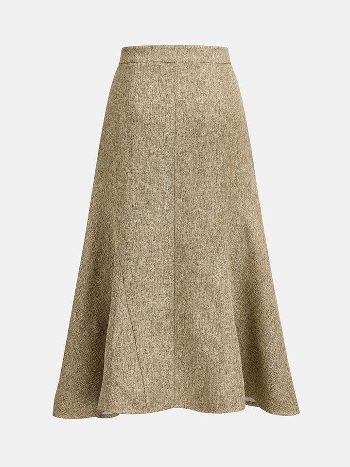 Tweed Mid Waist Flared Midi Skirt