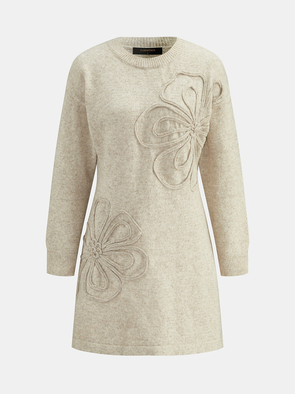 3D Floral Applique Knit Midi Dress — women's sweater dresses, back view