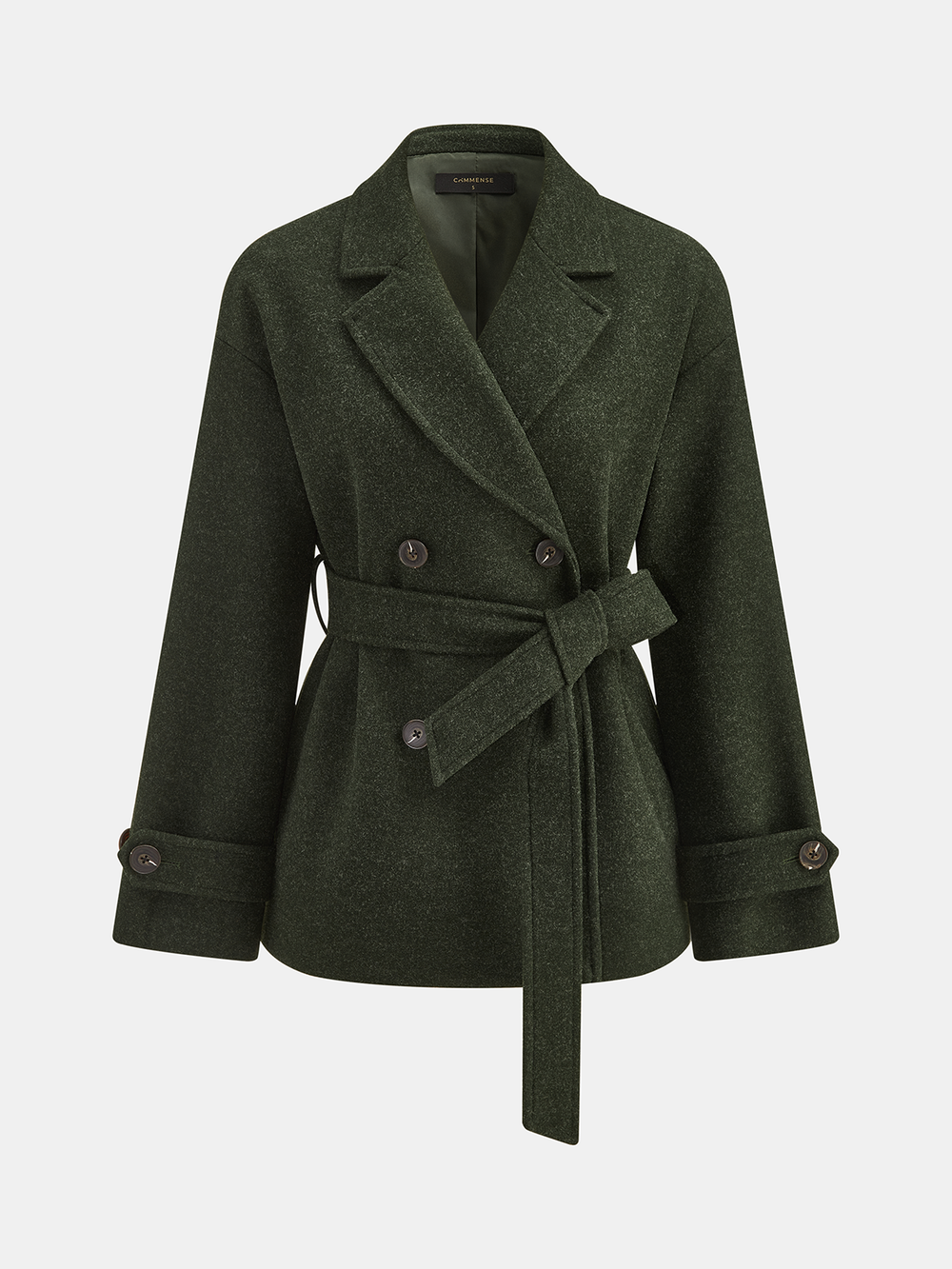Belted Double‑Breasted Coat — women's wool coats, back view