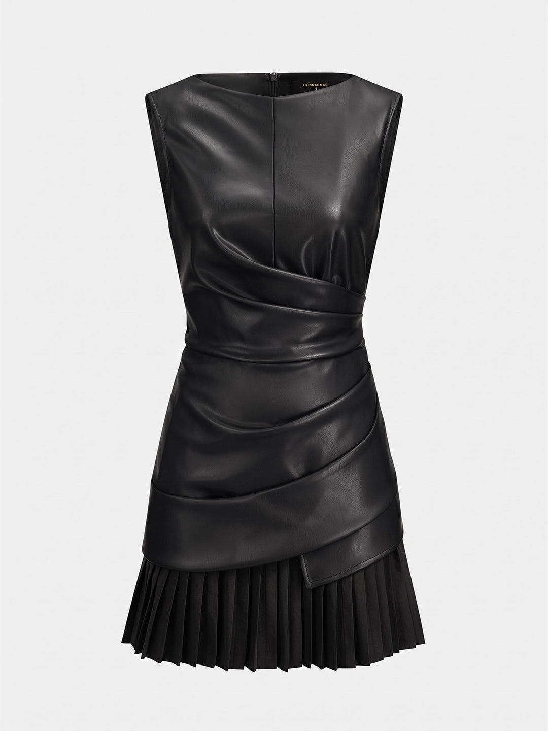 Faux Leather Pleated Mini Dress
