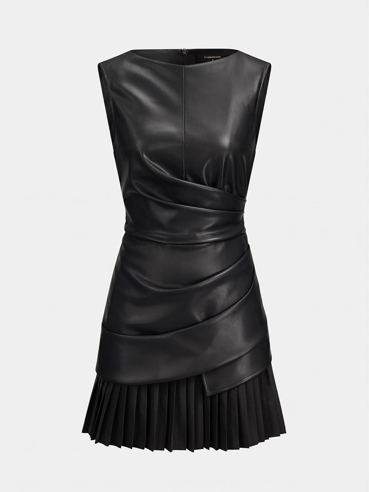 Faux Leather Pleated Mini Dress
