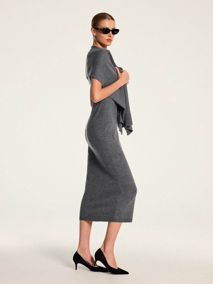 Knit Maxi Dress & Shoulder Shawl Two‑Piece Set