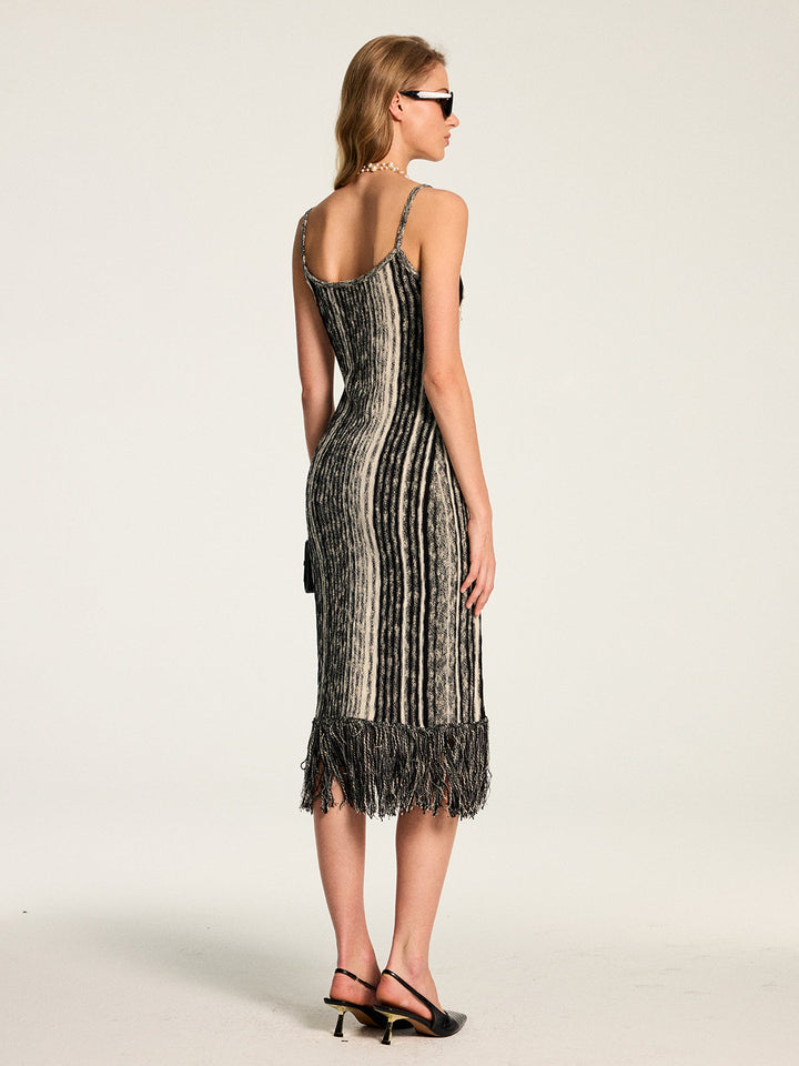 Striped Fringe Hem Cami Midi Dress