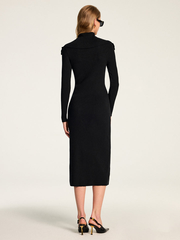 Sailor Collar Button Detail Bodycon Knit Dress