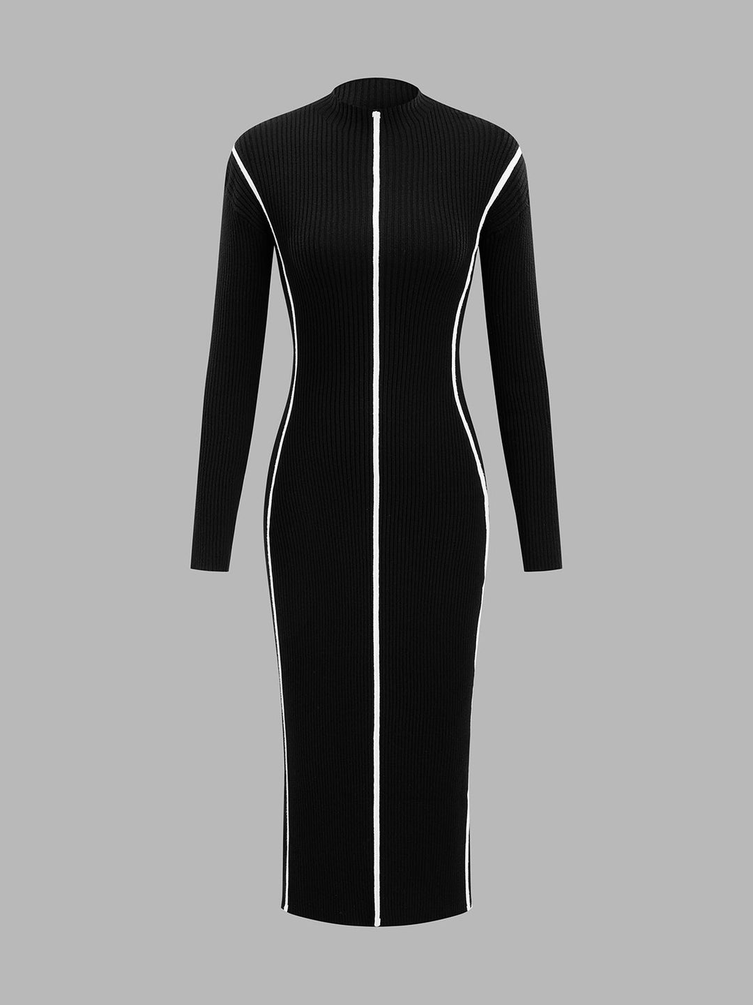Contrast Trim Ribbed Knit Bodycon Dress