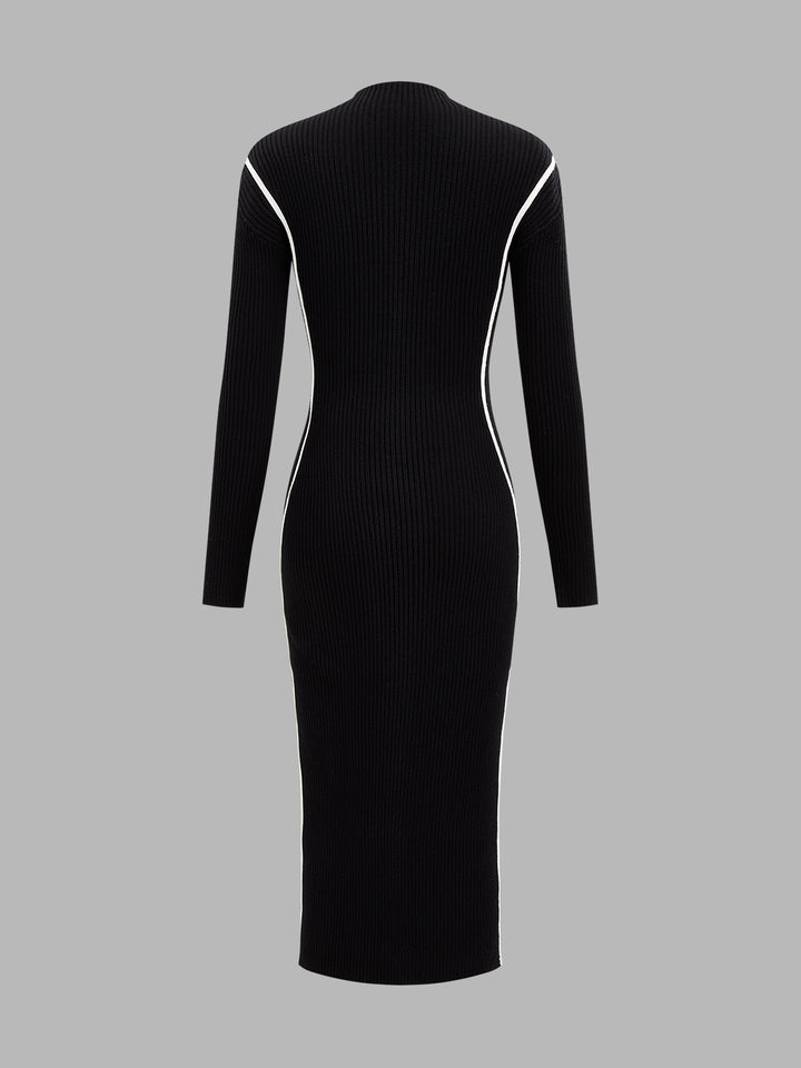Contrast Trim Ribbed Knit Bodycon Dress