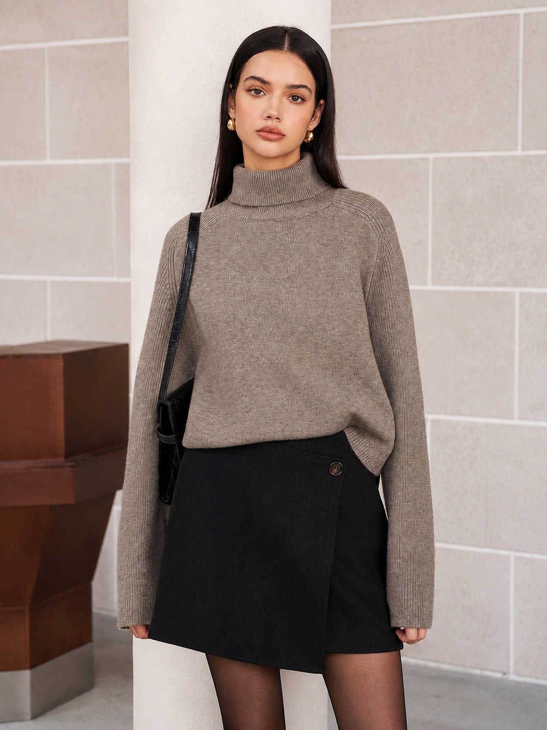 Ribbed Turtleneck Short Sweater