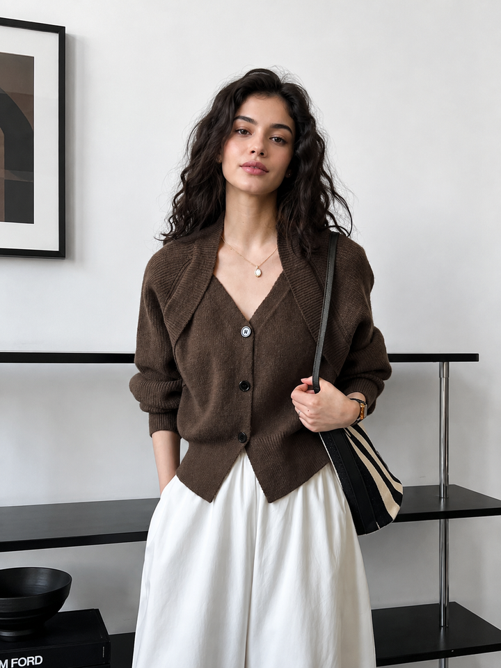 Patchwork V-neck Button Sweater