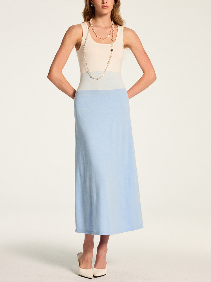 Color‑Block Sleeveless Wool Blend Maxi Dress