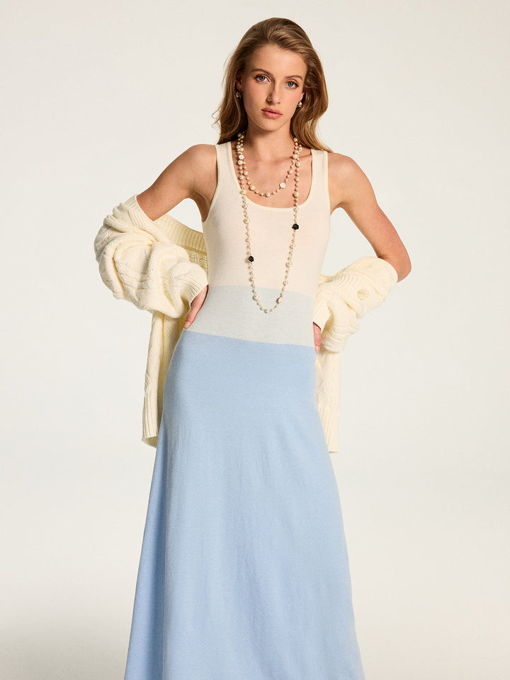 Color‑Block Sleeveless Wool Blend Maxi Dress