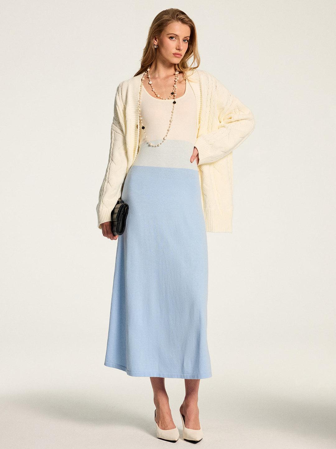 Color‑Block Sleeveless Wool Blend Maxi Dress