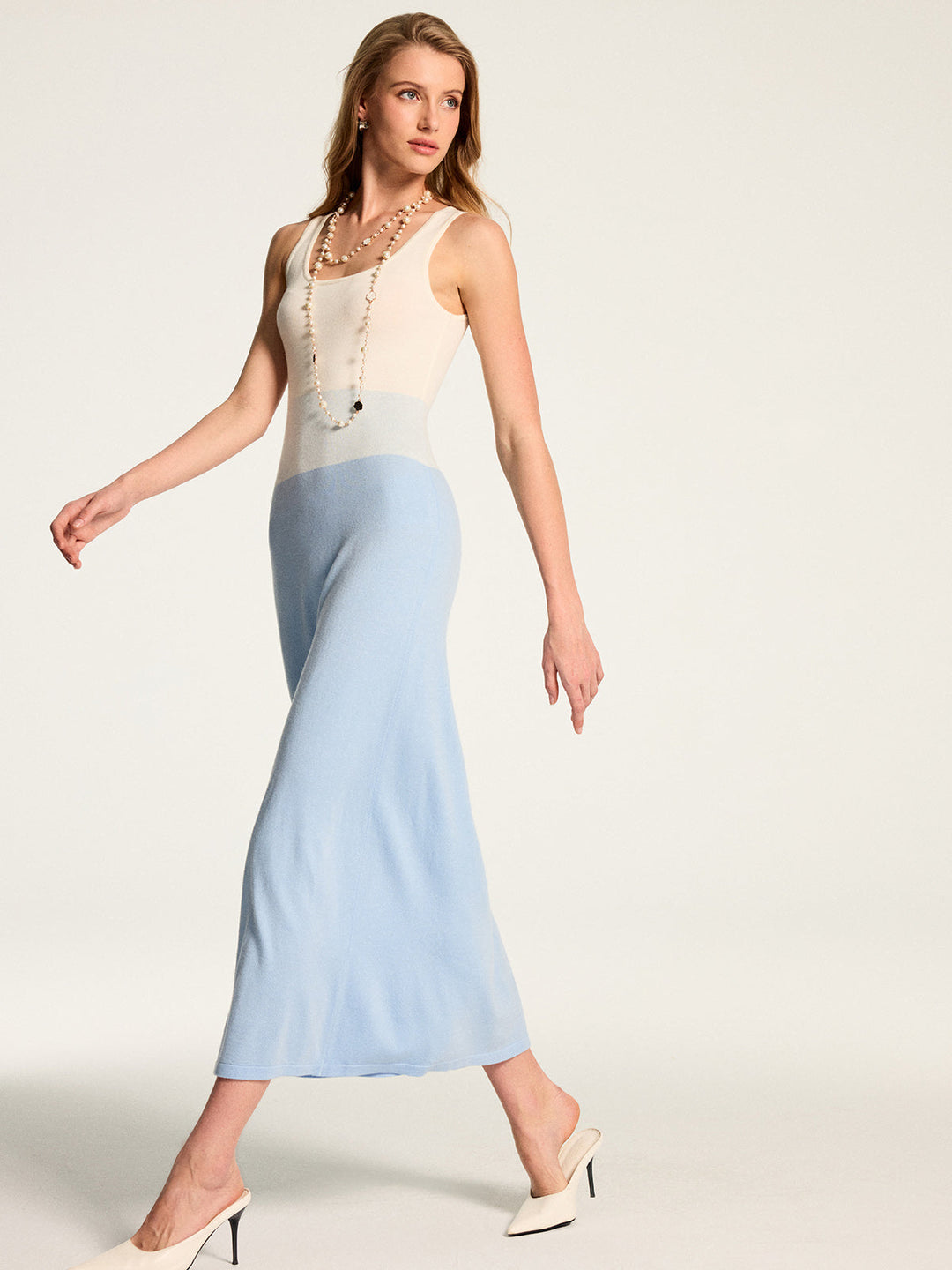Color‑Block Sleeveless Wool Blend Maxi Dress