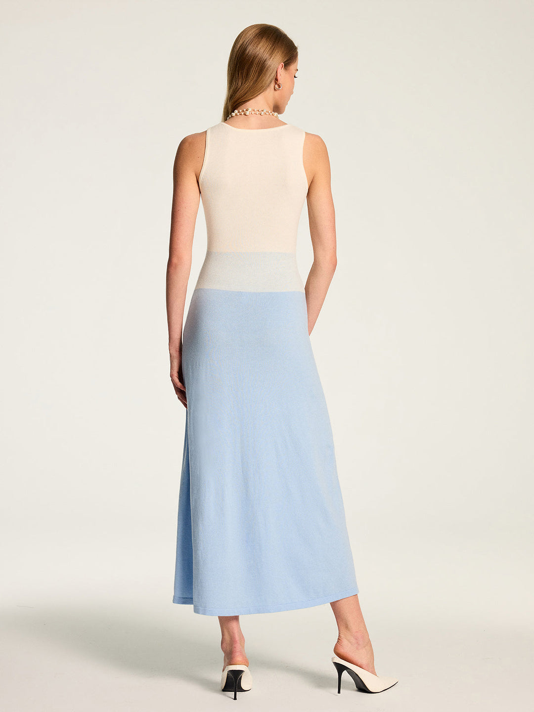 Color‑Block Sleeveless Wool Blend Maxi Dress