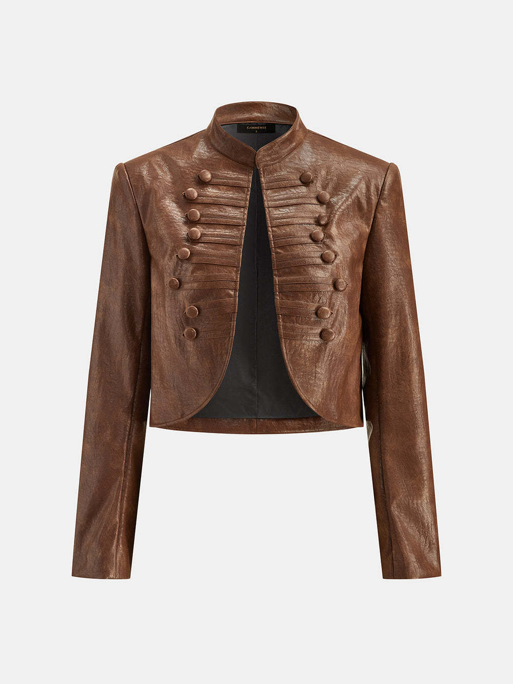 Napoleon Style Faux Leather Cropped Jacket — women's pu leather jackets, back view