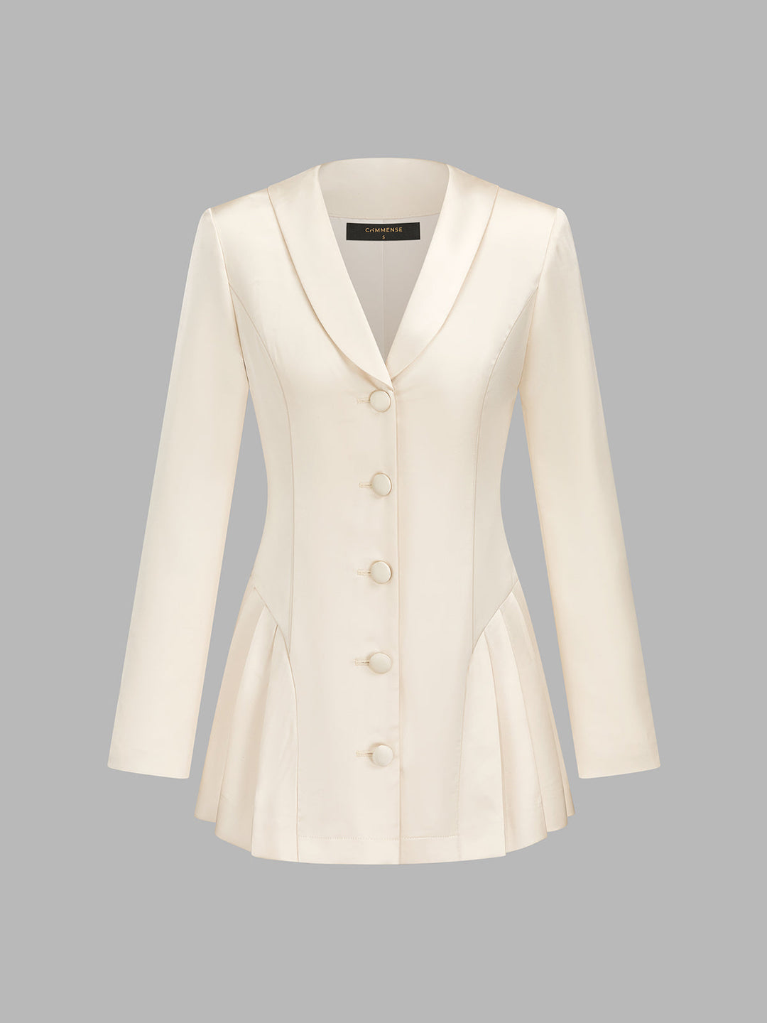 Shawl Lapel Pleated Hem Satin Tailored Blazer