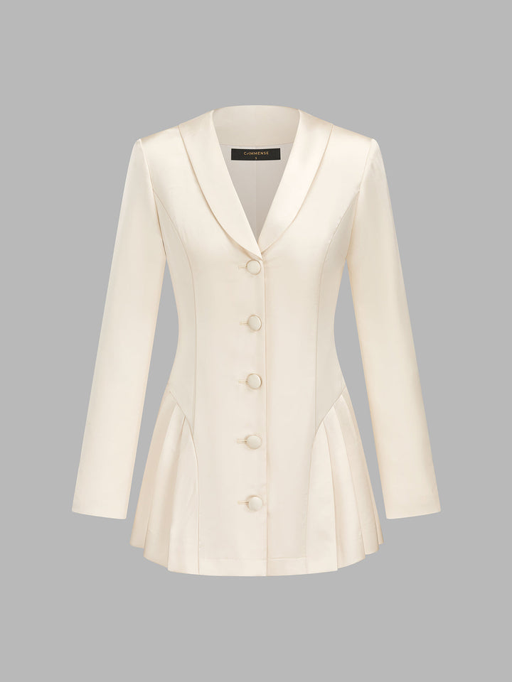 Shawl Lapel Pleated Hem Satin Tailored Blazer
