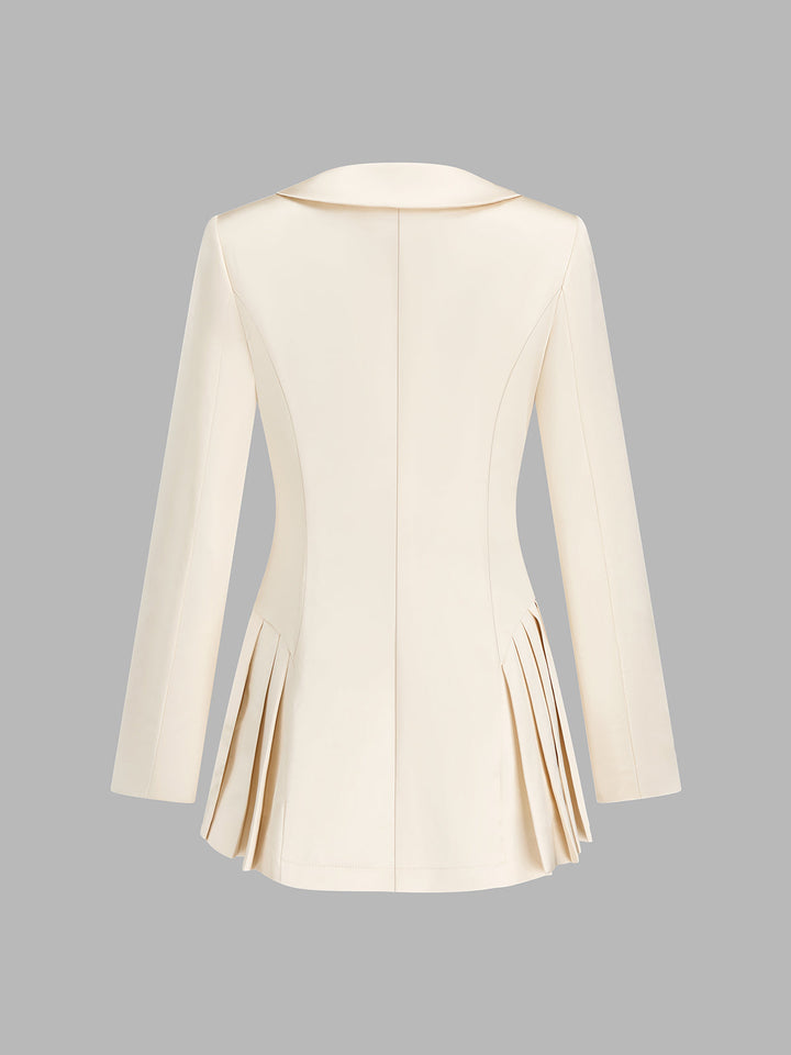 Shawl Lapel Pleated Hem Satin Tailored Blazer