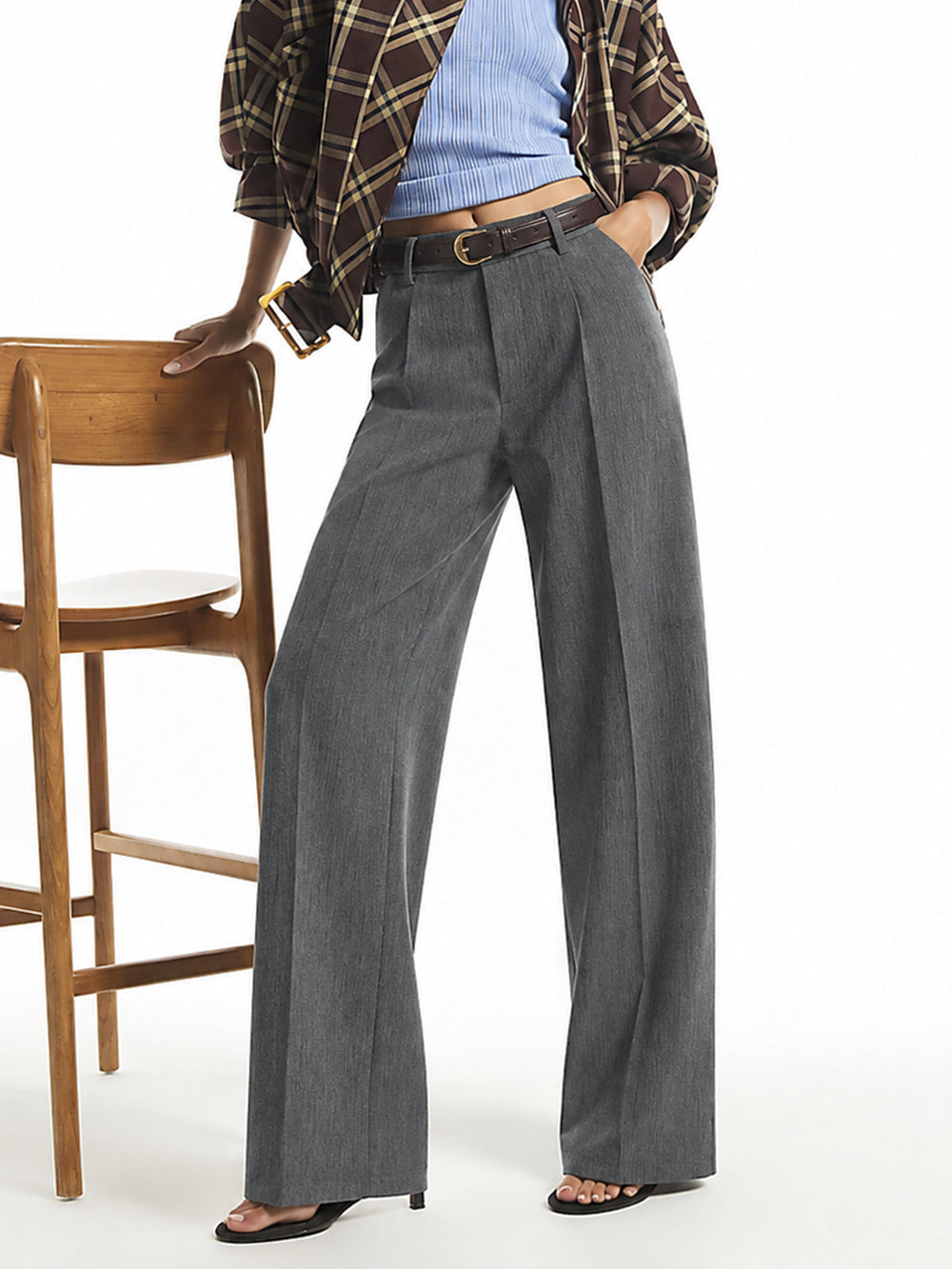 Tailored Pleated Belted Wide Leg Pants — women's pants, back view