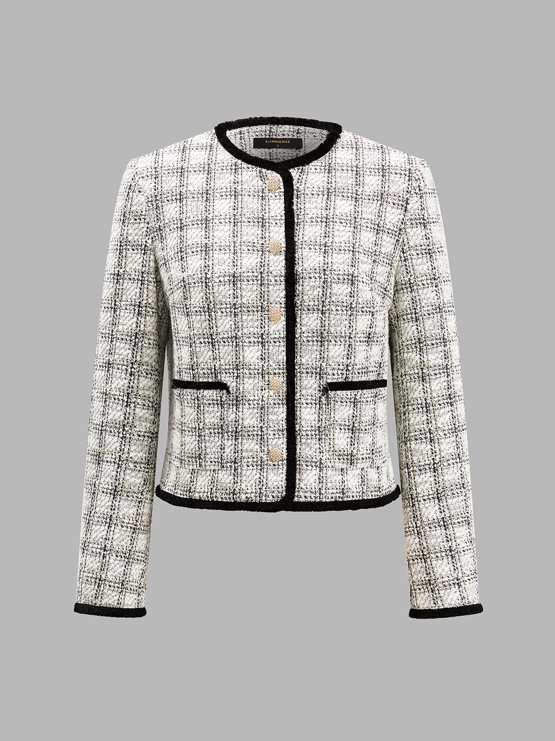 Contrast Trim Plaid Tweed Jacket