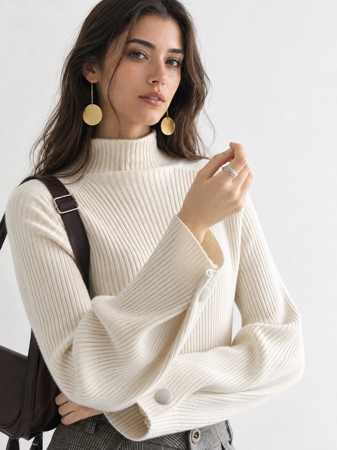 Minimalist Plain Ribbed Sweater — women's knit tops, front view