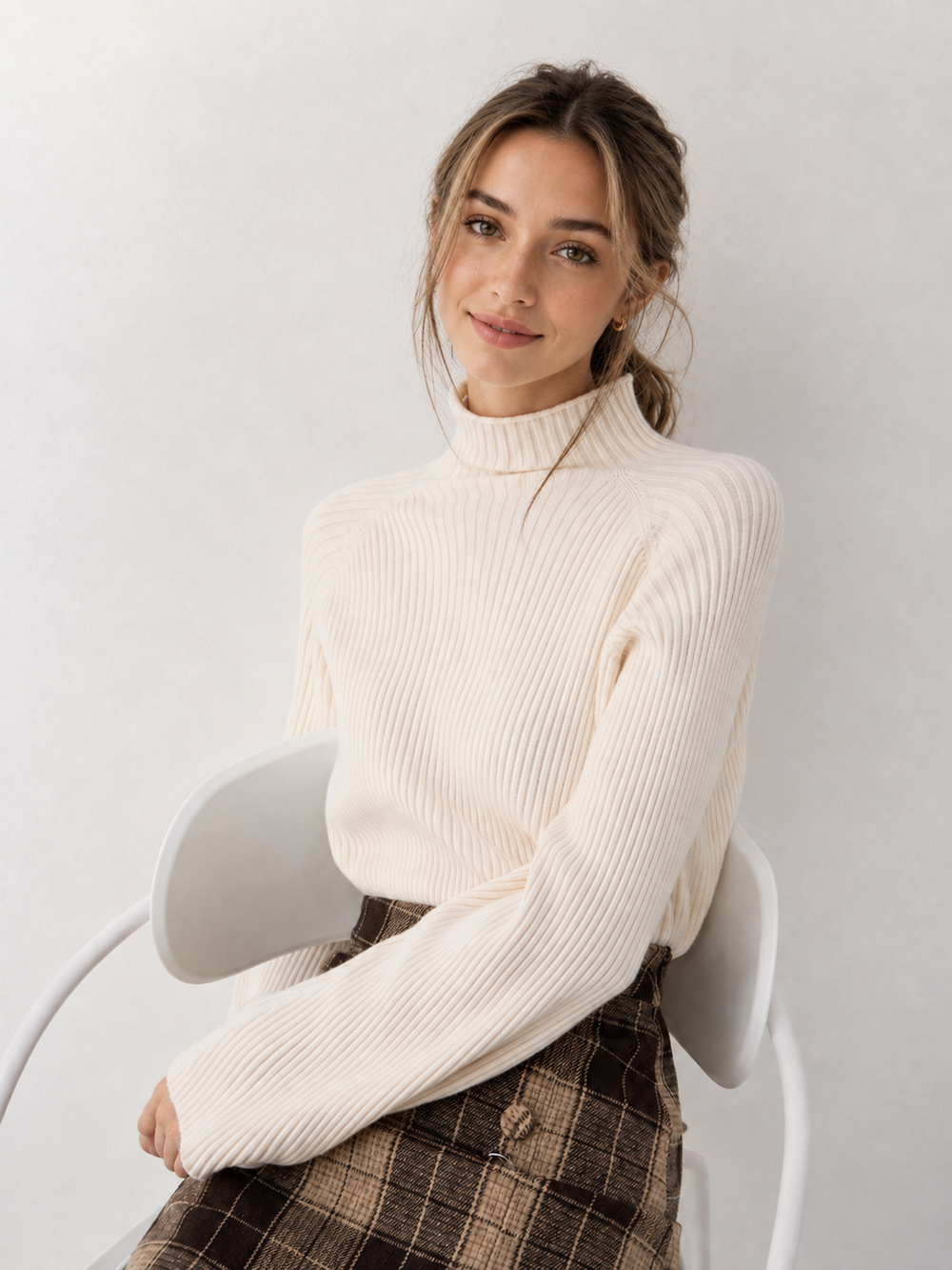 Minimalist Plain Ribbed Sweater — women's knit tops, back view