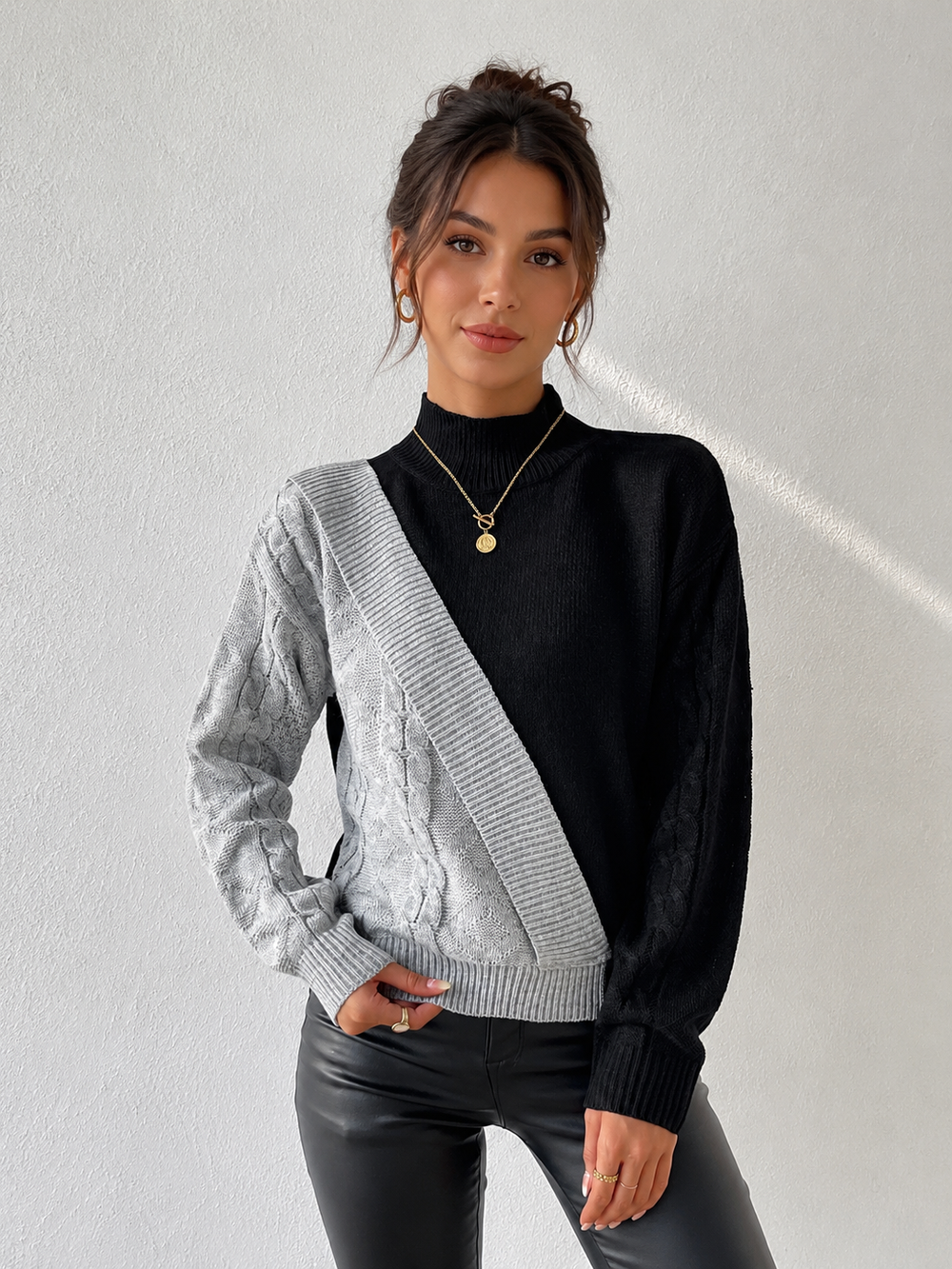 Oversized Color Block Pullover Sweater — women's sweaters, back view