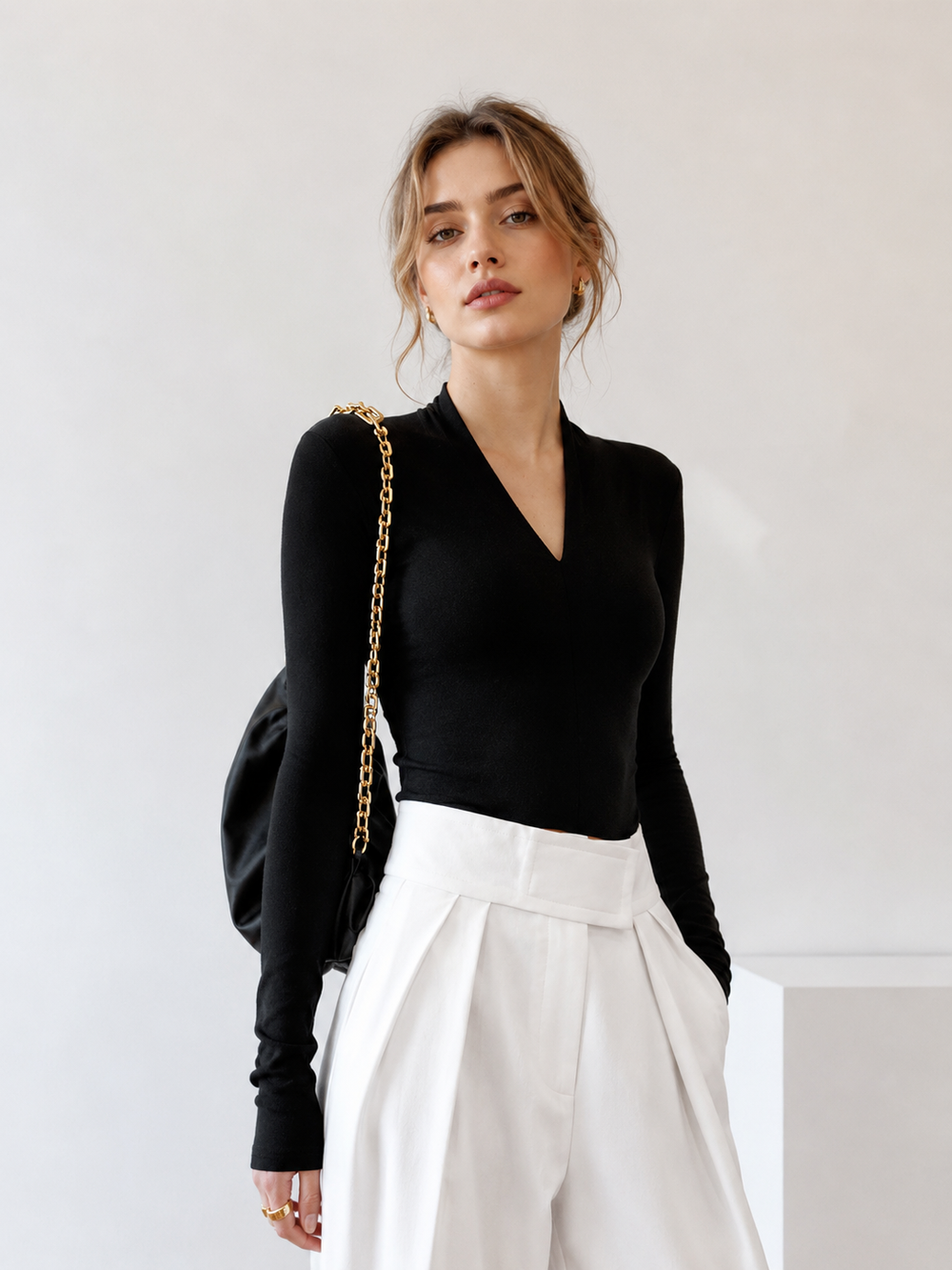 Solid Long Sleeve Knit Top — women's knit tops, back view