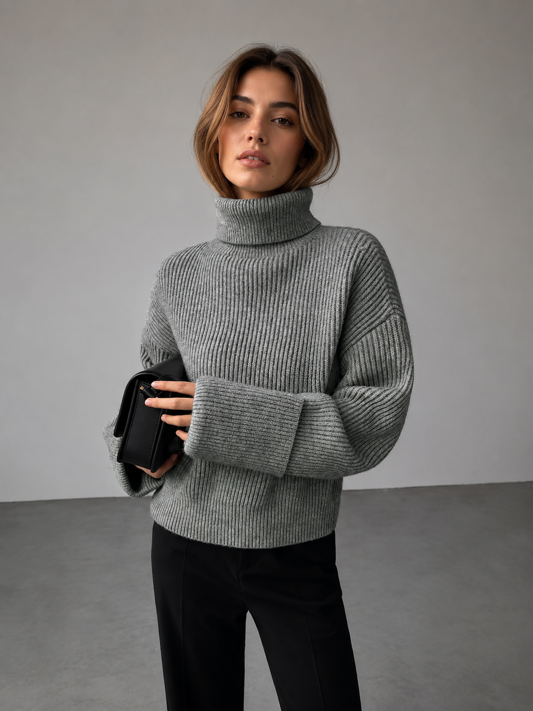 Turtleneck Ribbed Warm Sweater — women's sweaters, front view