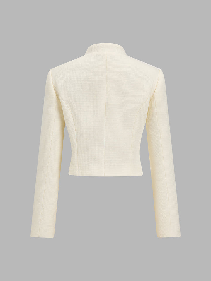 Mandarin Collar Asymmetric Button Cropped Blazer