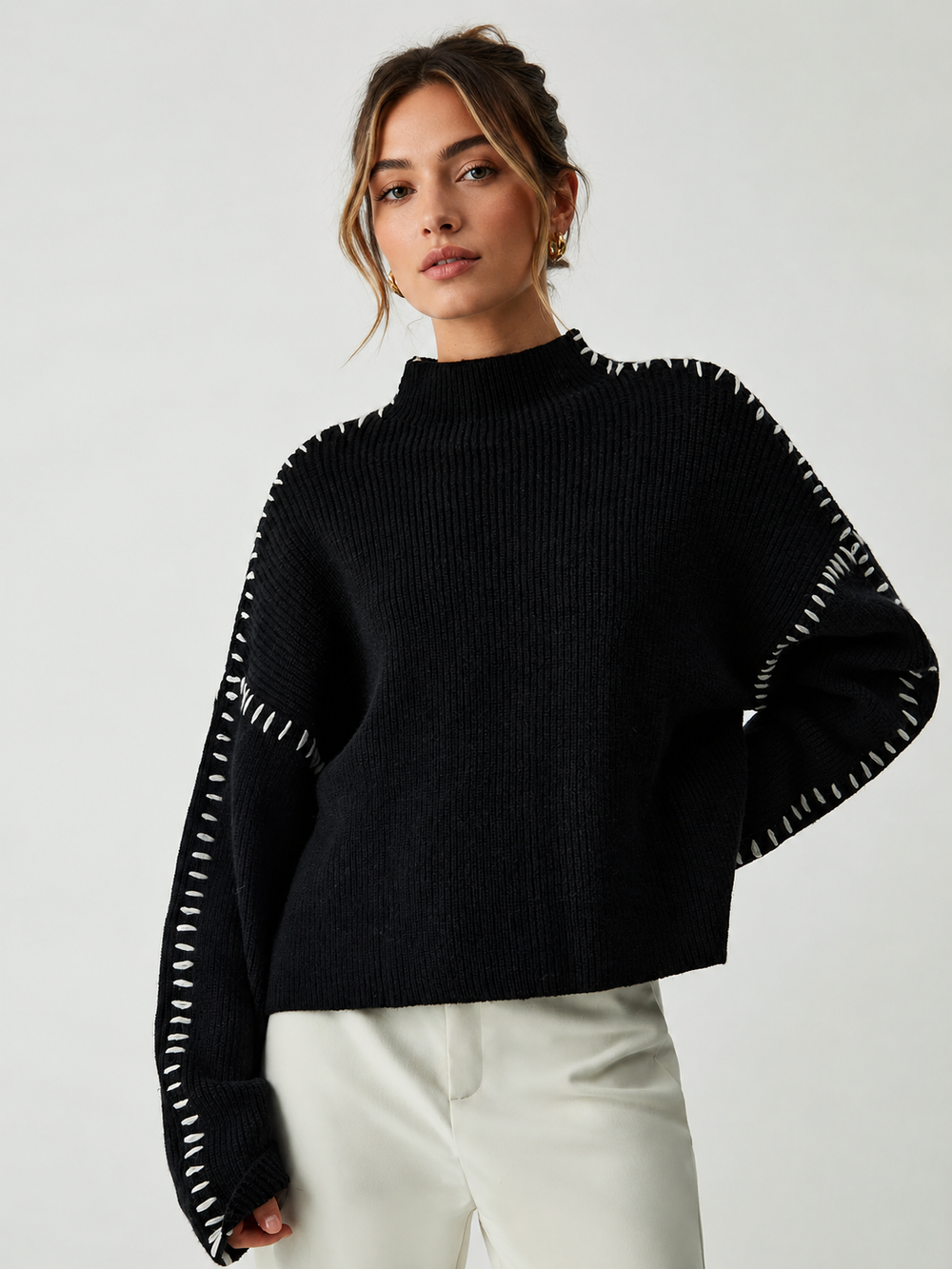 Shift The Focus Oversized Mock Neck Sweater — women's sweaters, back view