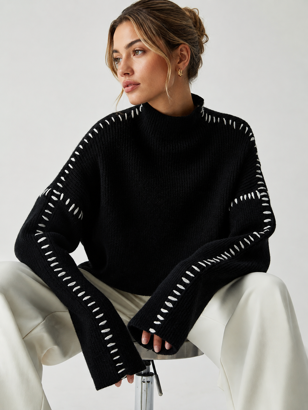 Shift The Focus Oversized Mock Neck Sweater — women's sweaters, front view
