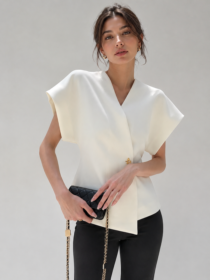 Trendy V-Neck Button Down Blouse