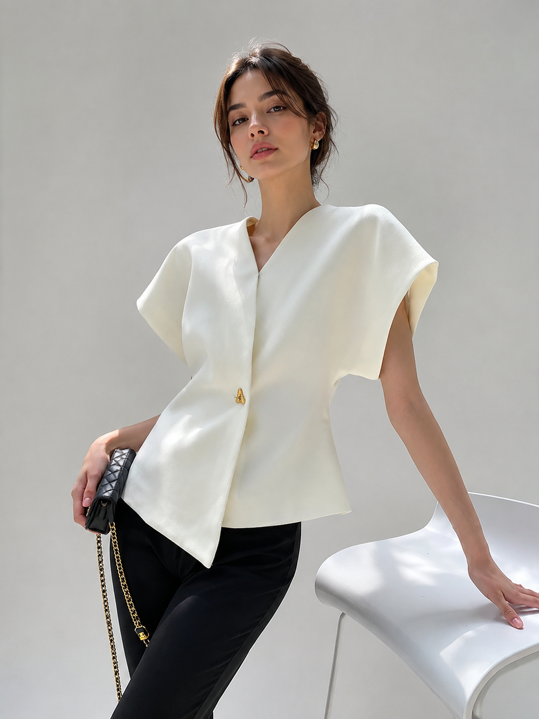 Trendy V-Neck Button Down Blouse