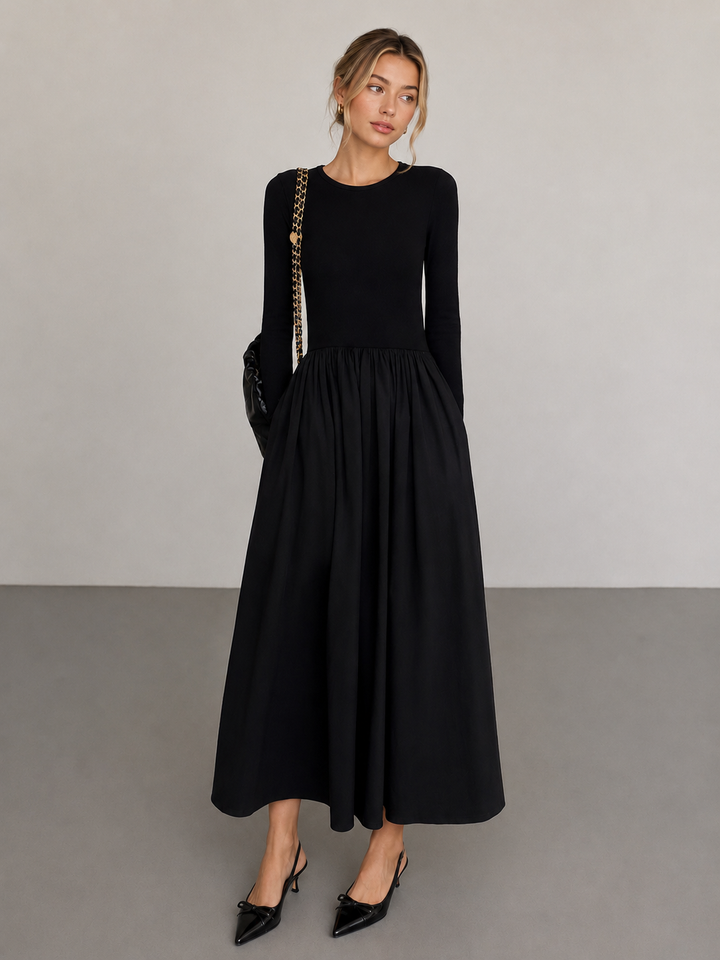 Leisure Pockets Long Sleeve Long Dress