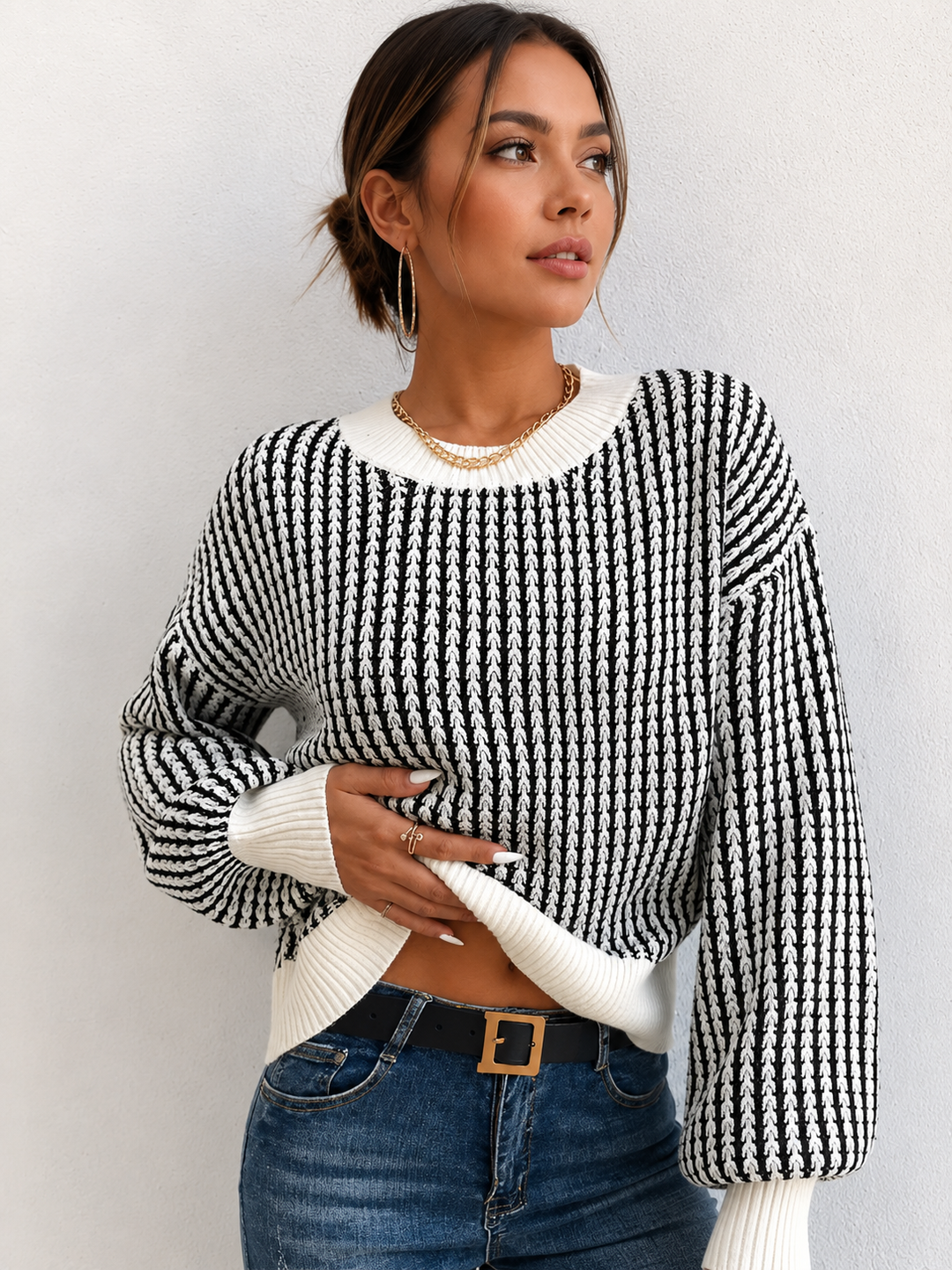 Color Block Striped Knit Top — women's knit tops, front view