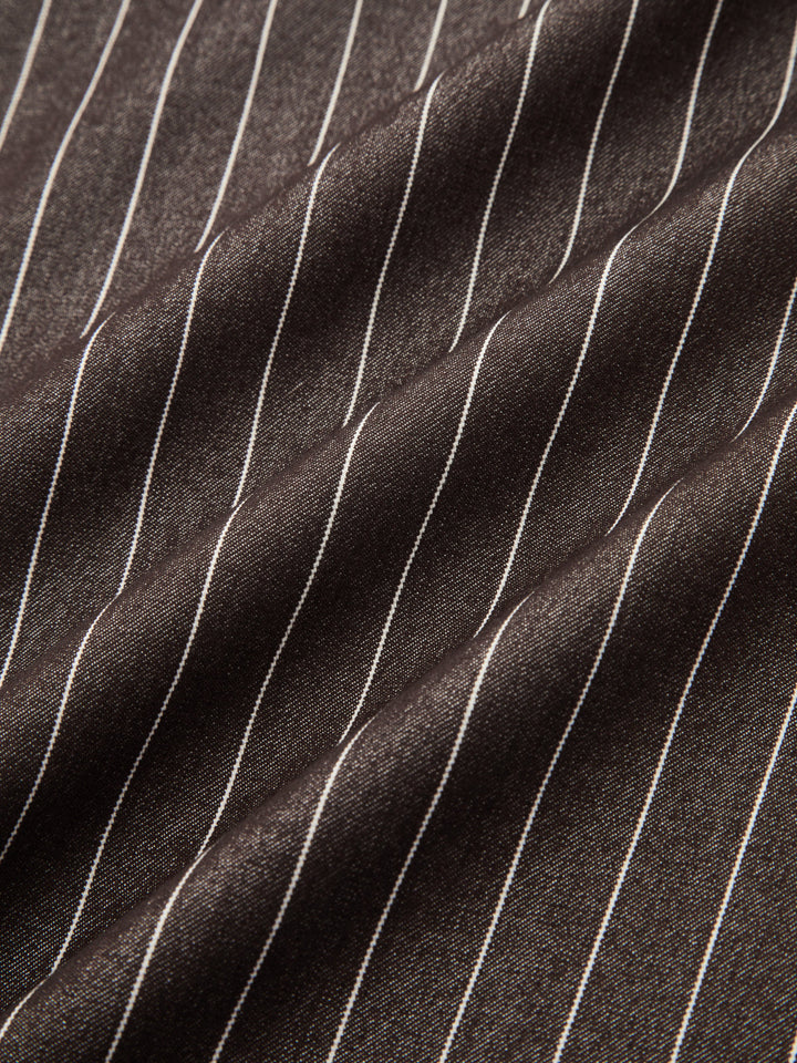 Twisted Waist Pinstripe Wide Leg Pants - women's trousers, fabric detail