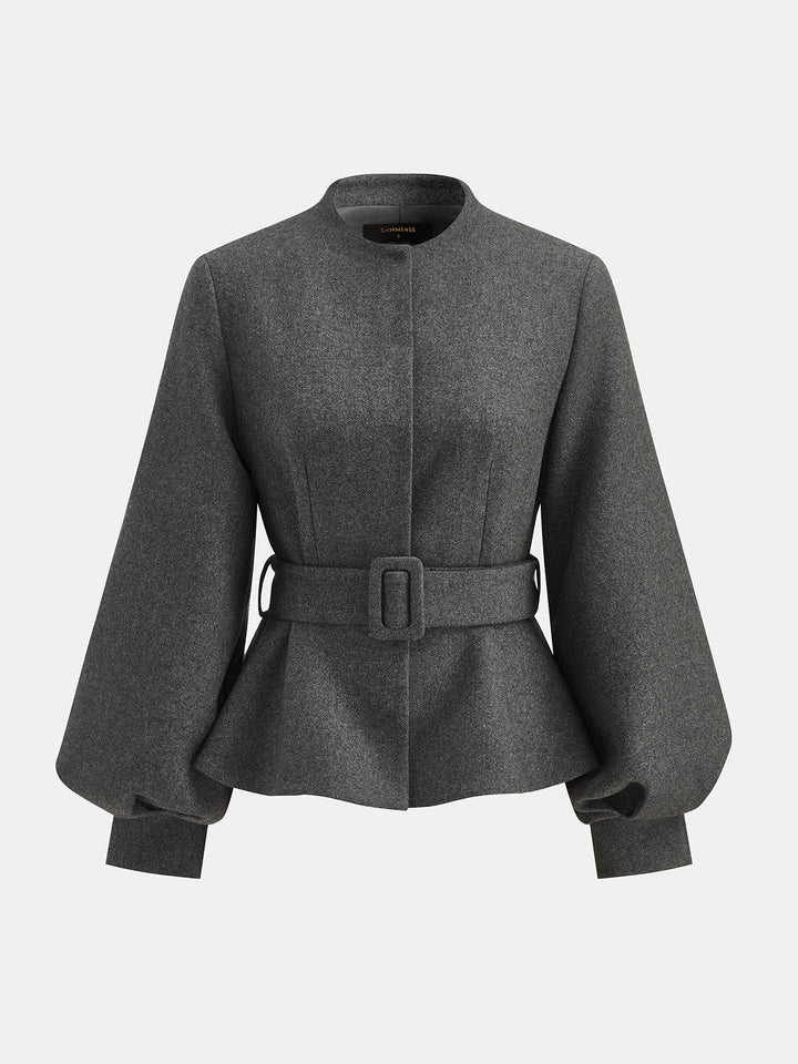 ‌Belted Peplum High Wool Blend‌ Blazer