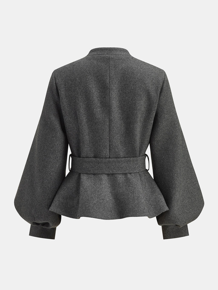 ‌Belted Peplum High Wool Blend‌ Blazer