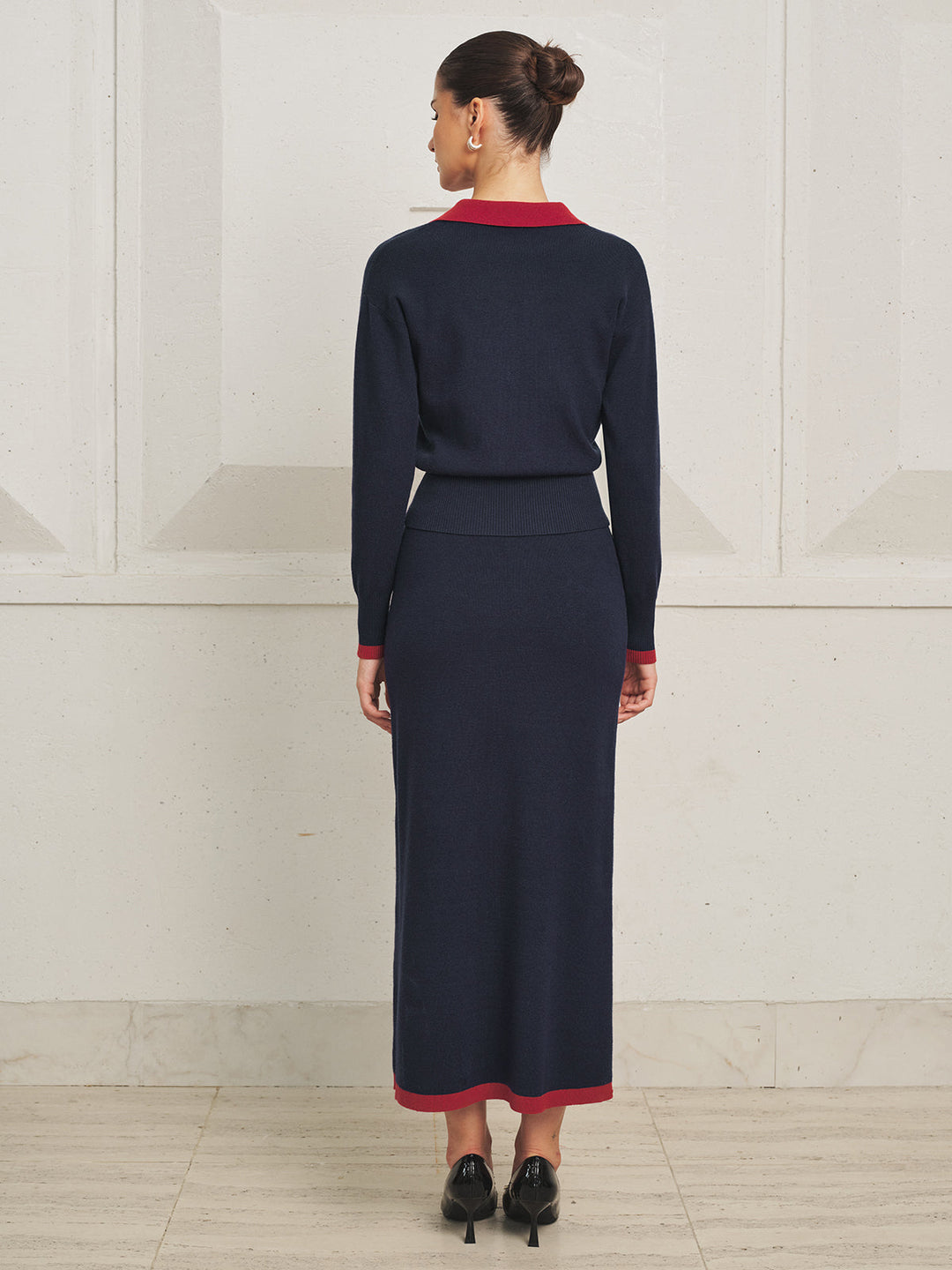 Horsebit Detail Contrast Trim Knit Co-ord Set - women's knit two-piece set, fabric detail