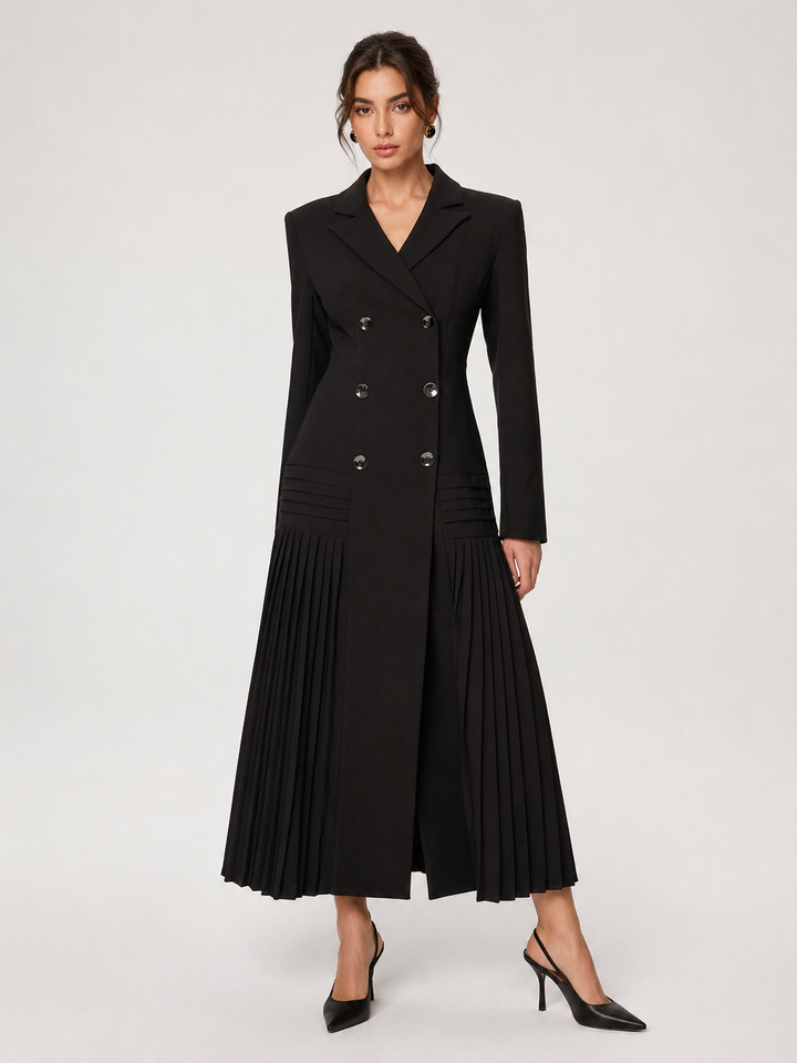 Pleated Hem Double-Breasted Blazer Coat