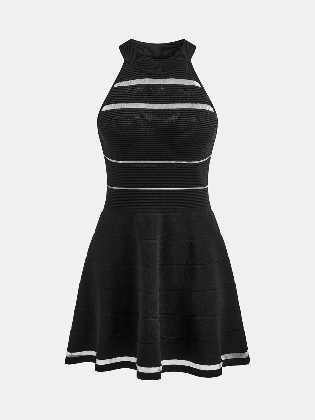 Halter Sheer Panel Fit Flare Dress